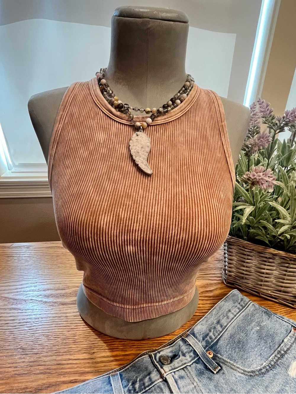 Zenana Tan Ribbed Tank Top